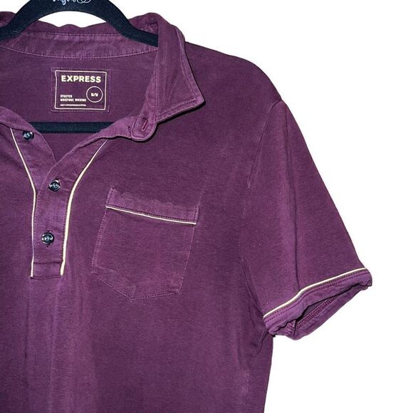 EXPRESS Stretch Moisture Wicking Maroon Short Sleeve Collared Shirt Size M - Picture 3 of 7